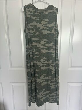 Sleeveless Camo Midi Dress - Olive